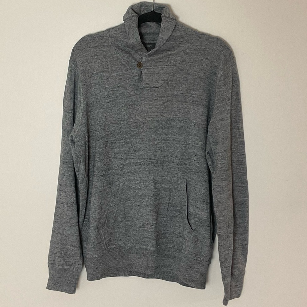 J. Crew Men's Charcoal Shawl Neck Sweater with Button Closure 100% Cotton Size L